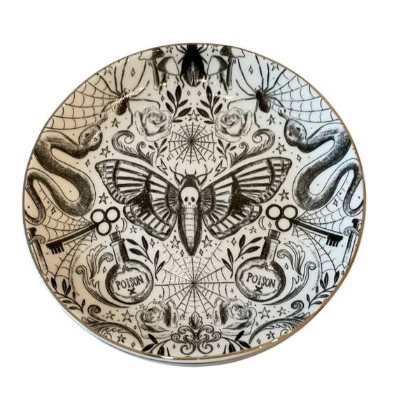 Grace Teaware Fine Porcelain Halloween Appetizer Plates 6" Black White 4pc NEW - Picture 12 of 15